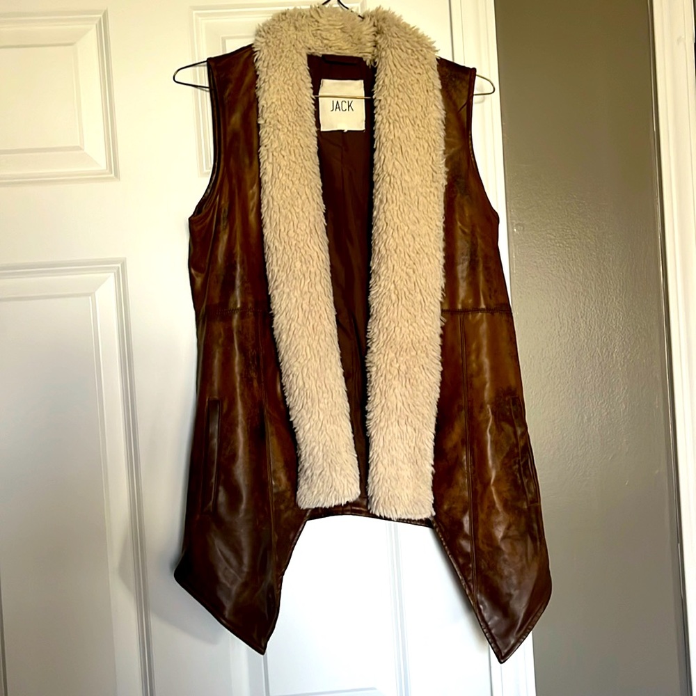 Jack by BB Dakota Brown Faux-Leather Vest with Cream Sherpa Trim